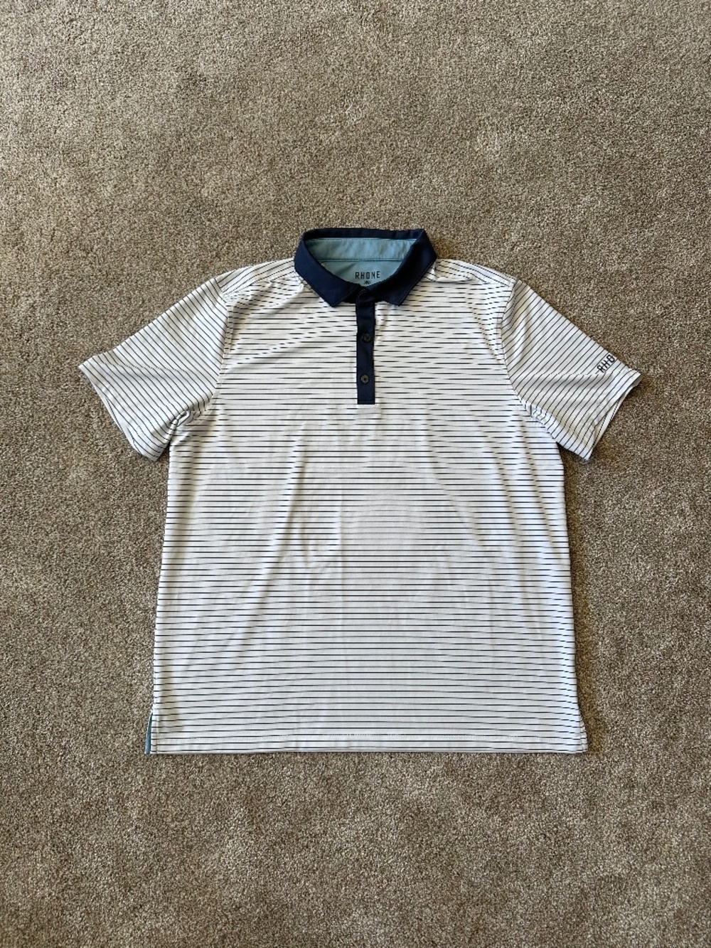 Rhone Men's White Navy Striped Performance Golf Polo Size L